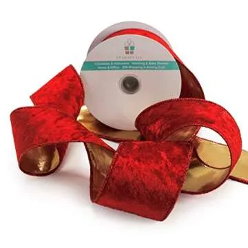 Red Velvet with Gold Metallic Backing Wired Ribbon 2.5 Inch x 10 Yards for Christmas Tree Topper Home Decoration Wreath Gift Wrapping DIY Craft