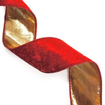 Red Velvet with Gold Metallic Backing Wired Ribbon 2.5 Inch x 10 Yards for Christmas Tree Topper Home Decoration Wreath Gift Wrapping DIY Craft