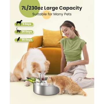 oneisall Dog Water Fountain for Large Dogs,7L/230oz/1.8G Stainless Steel Dog Fountain Super Quiet wi...