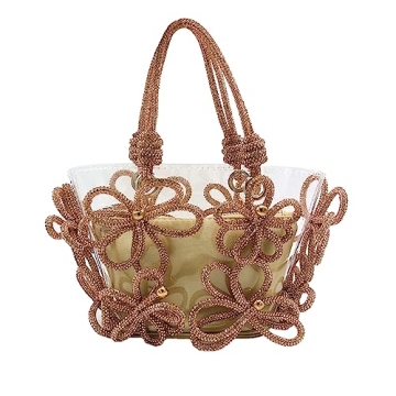 DJBM Women's Rhinestone Floral PVC Tote Bag - Elegant & Transparent Party Essential