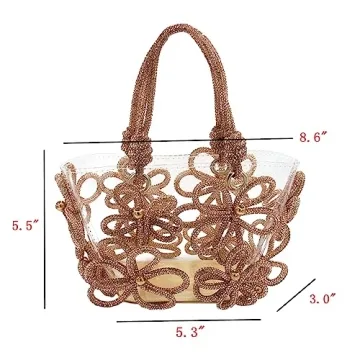 DJBM Rhinestone Floral PVC Tote Bag Elegant Party Essential