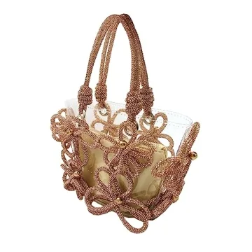 DJBM Rhinestone Floral PVC Tote Bag Elegant Party Essential