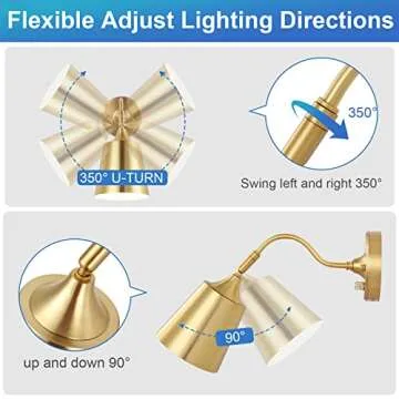 TRLIFE Dimmable Adjustable Gold Wall Sconce for Lighting