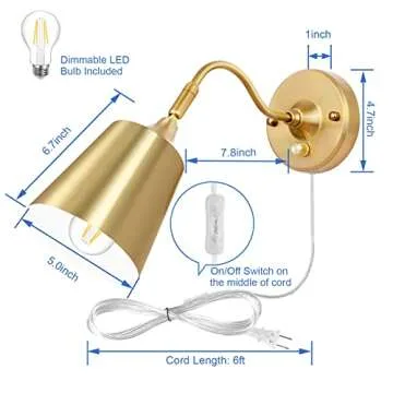 TRLIFE Dimmable Adjustable Gold Wall Sconce for Lighting