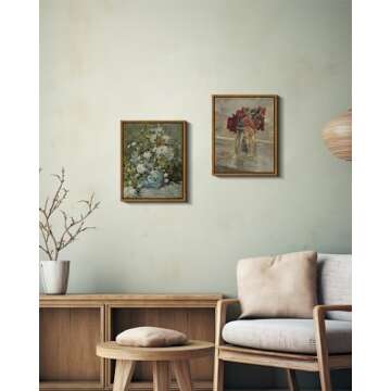 ARPEOTCY Floral Wall Art Prints, Vintage French Flower Framed Canvas Art Home Decor, Ceramic Vase Fl...