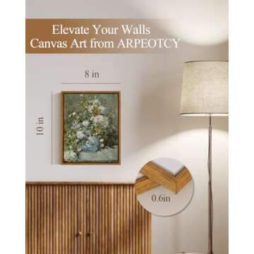 ARPEOTCY Floral Wall Art Prints, Vintage French Flower Framed Canvas Art Home Decor, Ceramic Vase Floral Oil Paintings for Living Room, Bathroom, Desktop Decor, 8"x10"