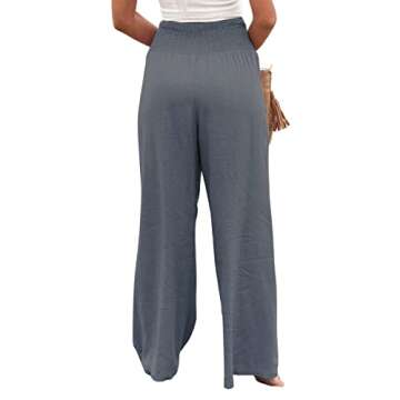 utcoco Womens Wide Leg Linen Palazzo Pants Casual Elastic Waisted Loose Fit Trousers (S, Grey)