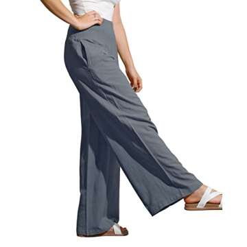 utcoco Womens Wide Leg Linen Palazzo Pants Casual Elastic Waisted Loose Fit Trousers (S, Grey)