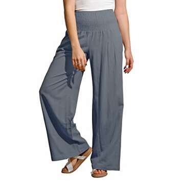 utcoco Womens Wide Leg Linen Palazzo Pants Casual Elastic Waisted Loose Fit Trousers (S, Grey)