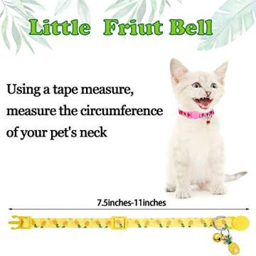 5 Pieces Breakaway Cat Collars with Bell Colorful Summer Fruit Style Adjustable Pet Collar with Pine...