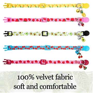 5 Pieces Breakaway Cat Collars with Bell Colorful Summer Fruit Style Adjustable Pet Collar with Pineapple Watermelon Cherry Strawberry Avocado Patterns for Kitten Kitty Cat Tropical Hawaii Party (S)