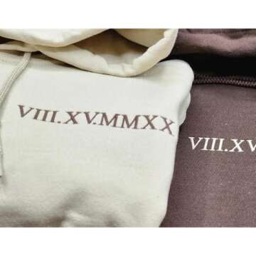 GODMERCH Custom Embroidered Roman Numeral Hoodies, Matching Hoodies For Couples, Personalized Hoodies For Boyfriend Girlfriend With Initial Heart, Gifts for Boyfriend Girlfriend Couples