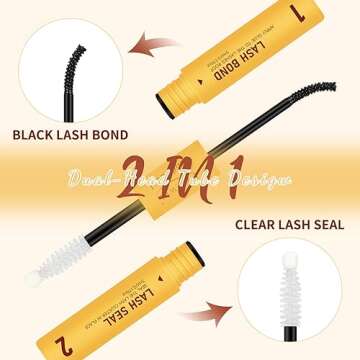 QUEWEL Eyelash Bond & Seal - Upgraded Brush Head, Waterproof & Strong Hold, DIY Lash Extensions at Home - ZS Black Bond & Clear Seal
