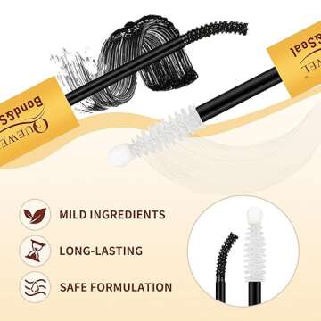 QUEWEL Eyelash Bond & Seal - Upgraded Brush Head, Waterproof & Strong Hold, DIY Lash Extensions at Home - ZS Black Bond & Clear Seal