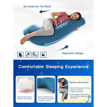 Wndy's Dream Pregnancy Pillow J Shaped Pregnancy Wedge Pillow Full Body Pillow with Removable Cover Soft Pregnancy Pillows for Side Sleeping Maternity Pillow for Pregnant Women Sleeping Support(Blue)