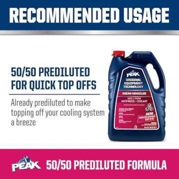 PEAK OET Extended Life Red/Pink 50/50 Prediluted Antifreeze/Coolant for Asian Vehicles, 1 Gal.