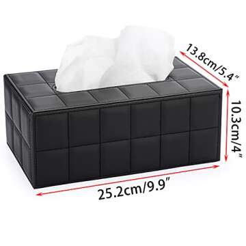 Sumnacon Rectangular Leather Tissue Box Cover - Stylish Tissue Box Holder with Magnetic Bottom, Decorative PU Tissue Box for Vanity Dresser Night Stand Table Countertop Home Office Car,Grid Black
