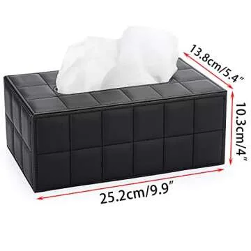 Sumnacon Rectangular Leather Tissue Box Cover - Stylish Tissue Box Holder with Magnetic Bottom, Decorative PU Tissue Box for Vanity Dresser Night Stand Table Countertop Home Office Car,Grid Black