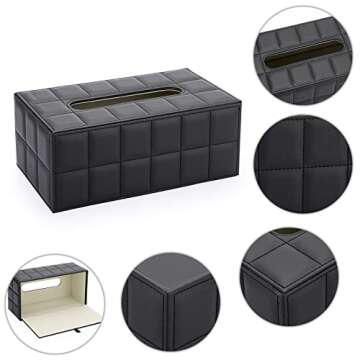Sumnacon Rectangular Leather Tissue Box Cover - Stylish Tissue Box Holder with Magnetic Bottom, Decorative PU Tissue Box for Vanity Dresser Night Stand Table Countertop Home Office Car,Grid Black