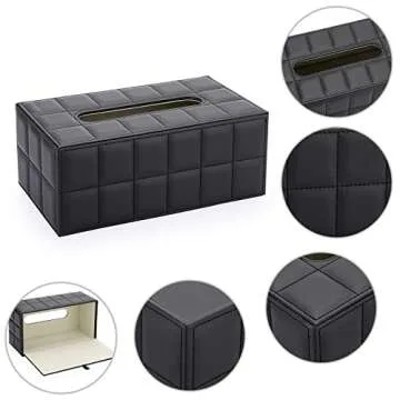 Sumnacon Rectangular Leather Tissue Box Cover - Stylish Tissue Box Holder with Magnetic Bottom, Decorative PU Tissue Box for Vanity Dresser Night Stand Table Countertop Home Office Car,Grid Black