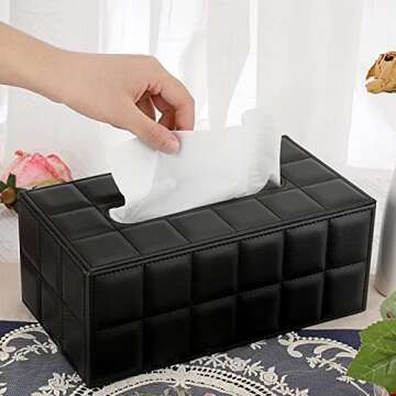 Sumnacon Rectangular Leather Tissue Box Cover - Stylish Tissue Box Holder with Magnetic Bottom, Decorative PU Tissue Box for Vanity Dresser Night Stand Table Countertop Home Office Car,Grid Black