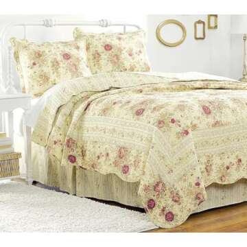 SPPRANDOM Chic Shabby Romantic Rose Bedding Set Full/Queen