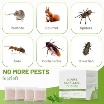 FEARLEFT Mouse Repellent Pouches, 10 Pouches Rodent Mice Rats Pests Repellent Mouse Deterrent Indoor & Outdoor, Natural Peppermint Oil for Rodents Pests Use in Car,House,RV,Boat,Garage,Shed,Cabin