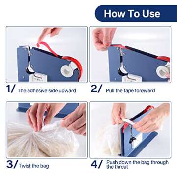 kimilus Steel Tape Bag Sealer with 2 Tape Rolls for All Uses