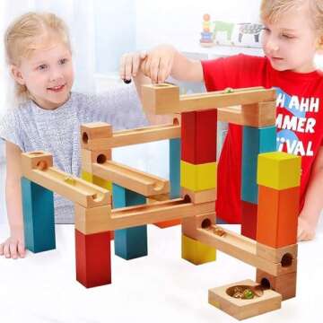 33Pcs Wooden Marble Run - Creative STEM Toys for Kids