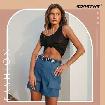 SANSTHS Fashion Belt for Women, Womens Waist Belt for Pants Jean, Ladies Waist Belt with Gold/Silver Buckle, Brown L