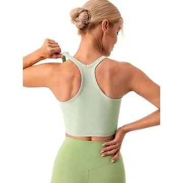 Lavento Women's Longline Sports Bras Yoga Racerback Crop Top with Built in Bra (Silky Celadon, 8)