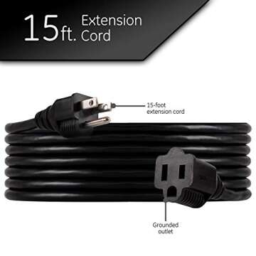 UltraPro Outdoor Extension Cord, 15 Ft, Heavy Duty Extension Cord, Double Insulated, Grounded, 16 Ga...