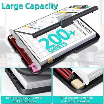 Sunnyclip Clipboard with Storage, Real Hinge Heavy Duty 8.5x11 Clipboards - with Pen Holder, Plastic...