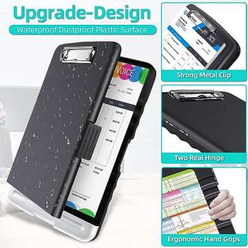 Sunnyclip Clipboard with Storage, Real Hinge Heavy Duty 8.5x11 Clipboards - with Pen Holder, Plastic Nursing Letter Size Storage Slimcase, Smooth Writing, for Paperwork Office Classroom