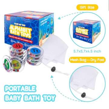 26pcs Letters Floating Alphabet Bath Toys Ring, Mold Free Bathtub Toys Water Pool Toys Set with Mesh Bag for Kids Babies Toddlers Ages 2 3 4 - Preschool ABC Learning Educational Gifts