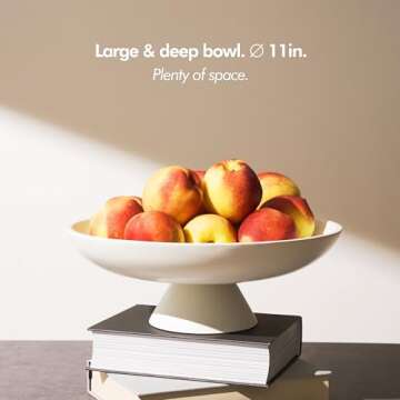 KIVY Concrete Fruit Bowl for Kitchen Counter - Large Decorative Bowl for Home Decor - Modern Key Bowl for Entryway Table - Pedestal Bowl - Decorative Bowls for Home Decor - White Fruit Bowl Decor