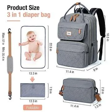 Tonyeee Diaper Bag Backpack Set, Baby Diaper Bag with Removable Cross Body Bag & Changing Pad, Travel Backpack for Women Men, Large Capacity, Waterproof, Grey