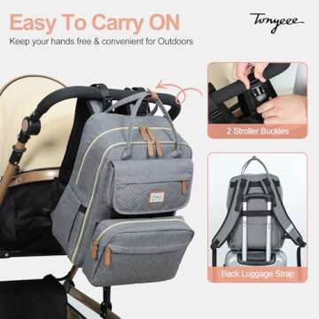 Tonyeee Diaper Bag Backpack Set, Baby Diaper Bag with Removable Cross Body Bag & Changing Pad, Travel Backpack for Women Men, Large Capacity, Waterproof, Grey