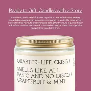 Anecdote Candles ‘Quarter-Life Crisis’ Coconut Soy Wax Candle Jar | Premium Hand Poured & Long Burning | Grapefruit & Mint Scent | Phthalate-Free | for Home, Office, Gift - 7.8 Oz