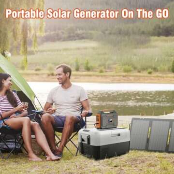Portable Solar Generator, 300W Portable Power Station with Foldable 60W Solar Panel, 110V Pure Sine ...