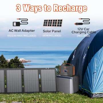Portable Solar Generator, 300W Portable Power Station with Foldable 60W Solar Panel, 110V Pure Sine Wave 280Wh Lithium Battery Pack with USB DC AC Outlet for Home Use RV Van Outdoor Camping-Orange