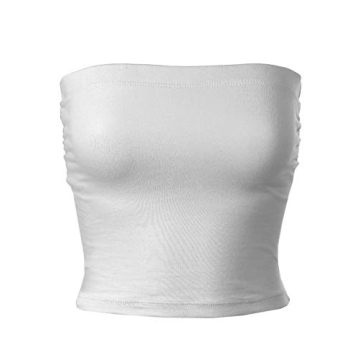 MixMatchy Women's Solid Casual Summer Ruched Side Backless Double Layered Tube Top with Built in Bra