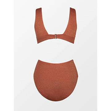 CUPSHE One Piece Swimsuit for Women Bathing Suit V Neck Cutout Sexy Swimwear Wide Straps Back Hook Shiny Texture M Saddle Brown