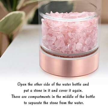 Yoption Crystal Water Bottle, Rose Quartz Healing Glass Water Bottle, Includes a Loose Leaf Tea Infuser Bottle and Protective Sleeve
