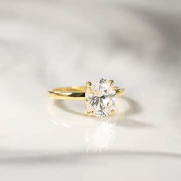 EAMTI 3CT 925 Sterling Silver Gold Engagement Rings Oval Cut Solitaire Cubic Zirconia CZ Wedding Pro...