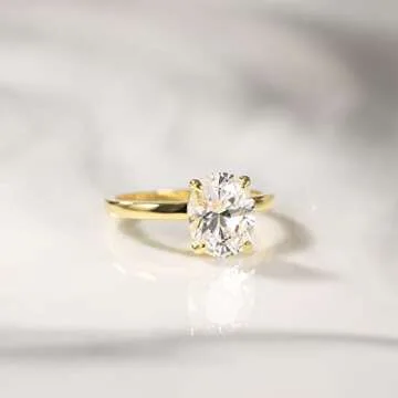 EAMTI 3CT 925 Sterling Silver Gold Engagement Rings with Cubic Zirconia