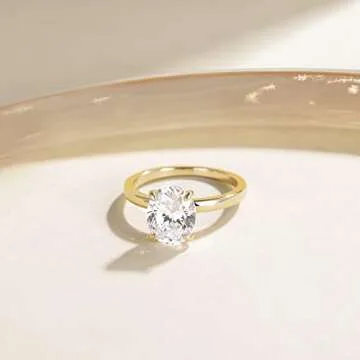 Elegant EAMTI 3CT 925 Sterling Silver Gold Engagement Ring