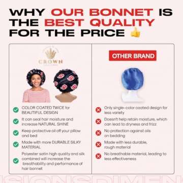 Red Black Cloud Large Bonnet - Silky Design Satin Bonnet with Elastic Soft Band African Head Wrap fo...