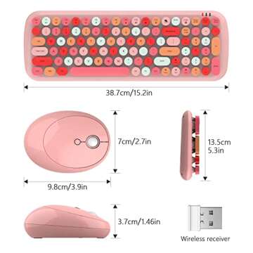 MOFII Wireless Keyboard and Mouse Combo, Pink Colorful Retro Typewriter Keyboard, 2.4G Cute Round Key Wireless Keyboard Mouse Set for PC Laptop Mac Computer