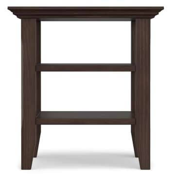 SIMPLIHOME Acadian SOLID WOOD 19 inch Wide Square Transitional End Table in Warm Walnut Brown with Storage, 2 Shelves, for the Living Room and Bedroom